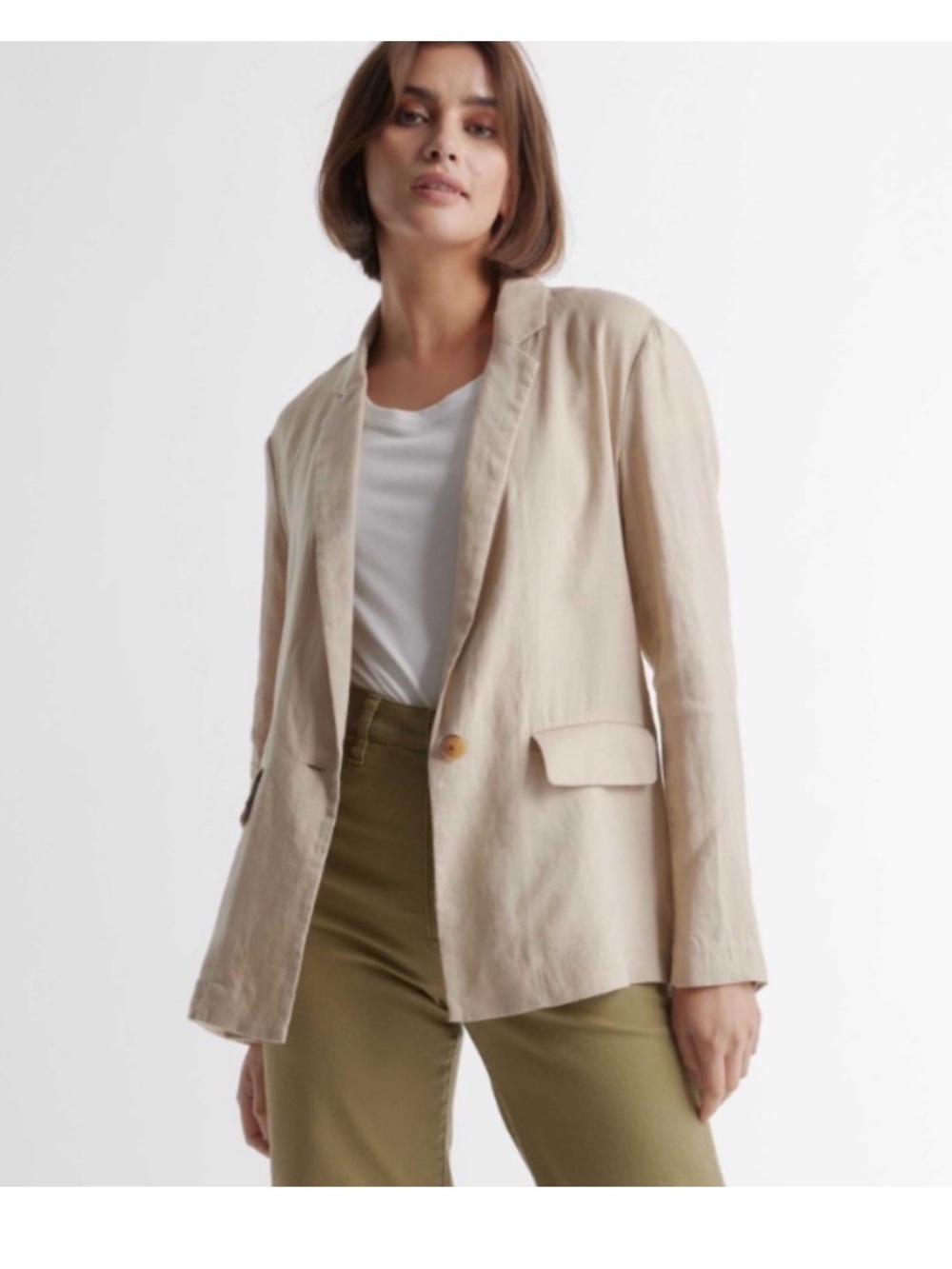 Quince Beige Single-Button Women's Blazer